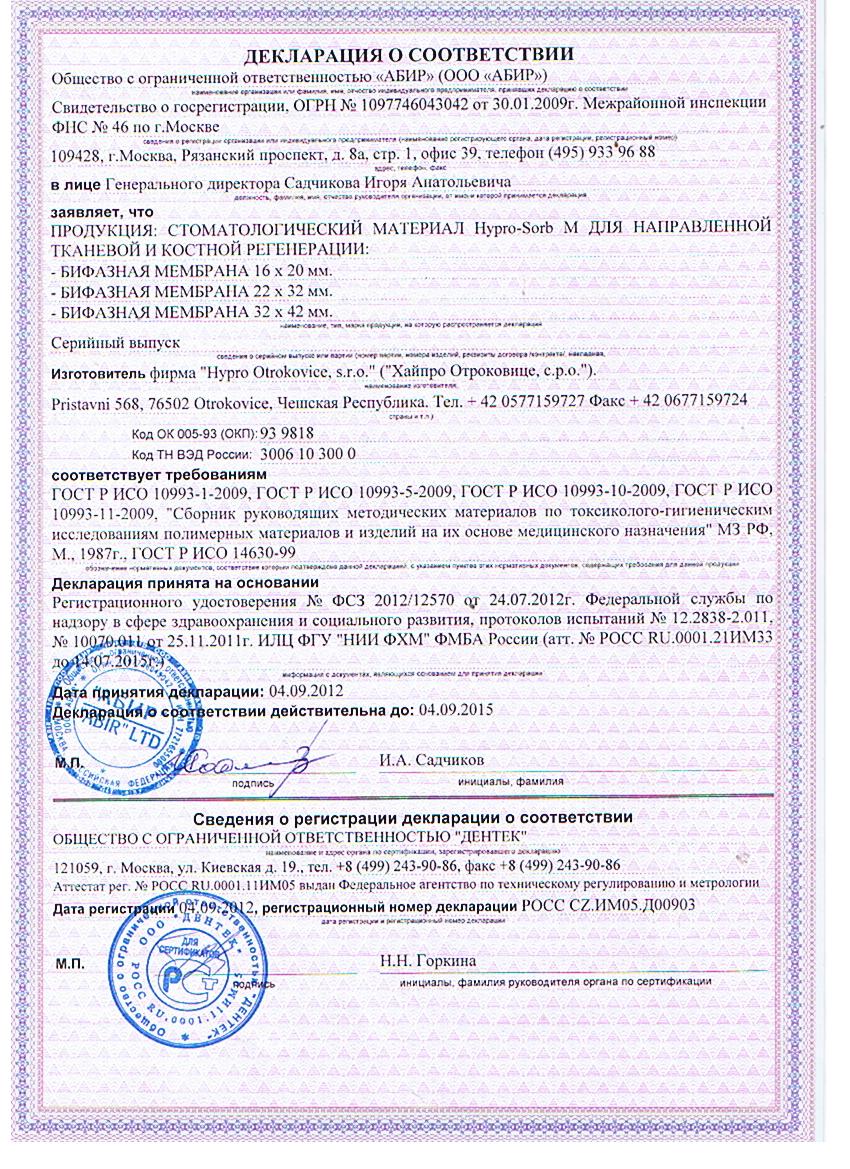 Hypro Sorb M регистрационное удостоверение